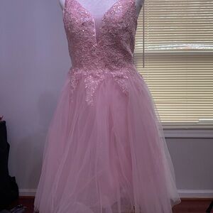 Light pink shimmery dama dresss with corset back
